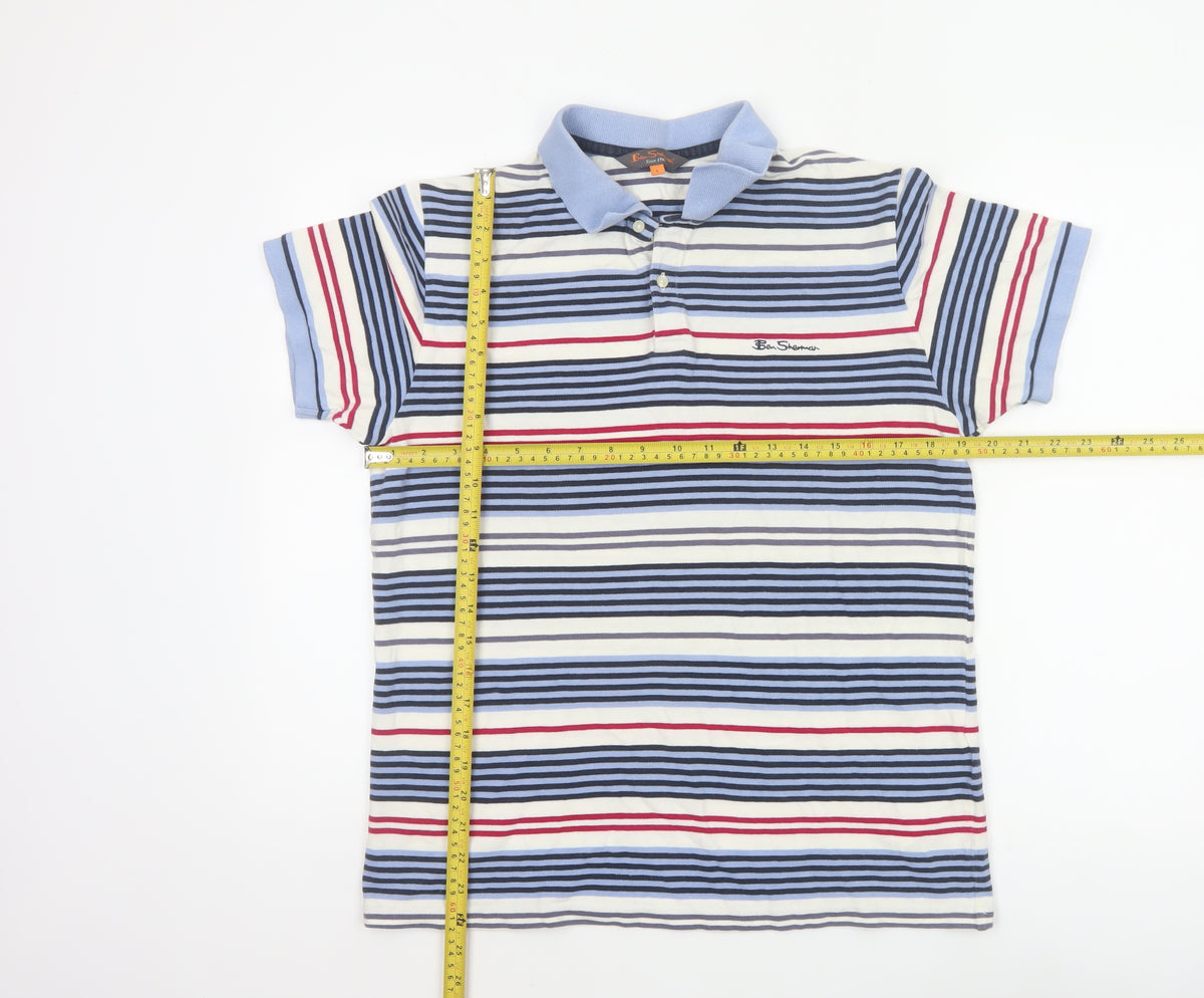 Ben Sherman Men’s Multicoloured Striped Cotton Polo Shirt L