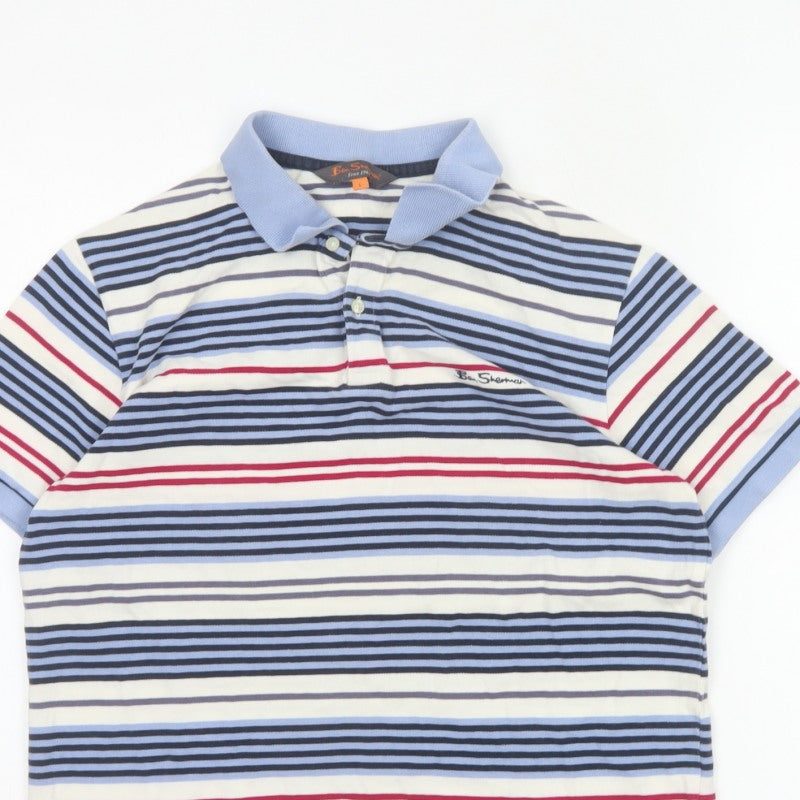 Ben Sherman Men’s Multicoloured Striped Cotton Polo Shirt L