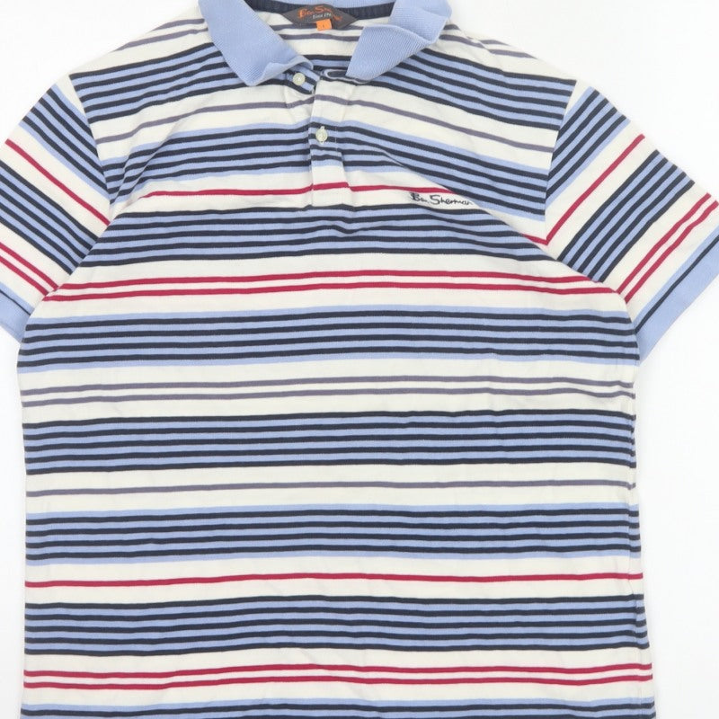 Ben Sherman Men’s Multicoloured Striped Cotton Polo Shirt L
