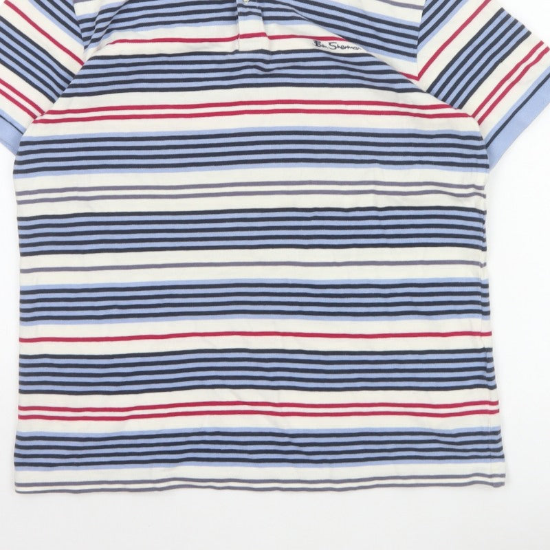 Ben Sherman Men’s Multicoloured Striped Cotton Polo Shirt L