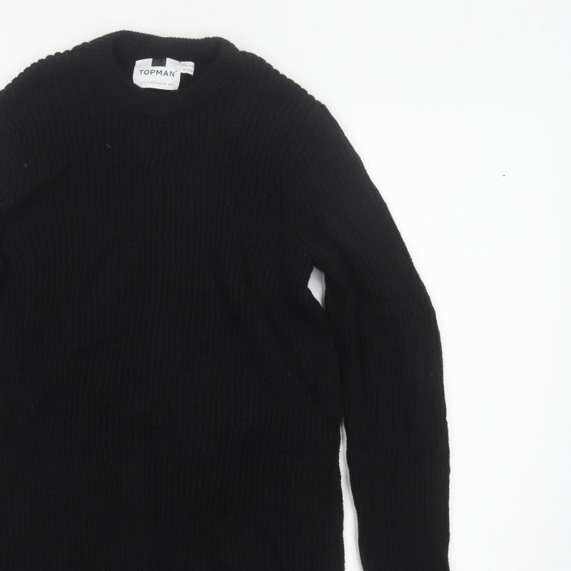 Topman Men's Black S Ribbed Crew Neck Cotton Pullover Jumper