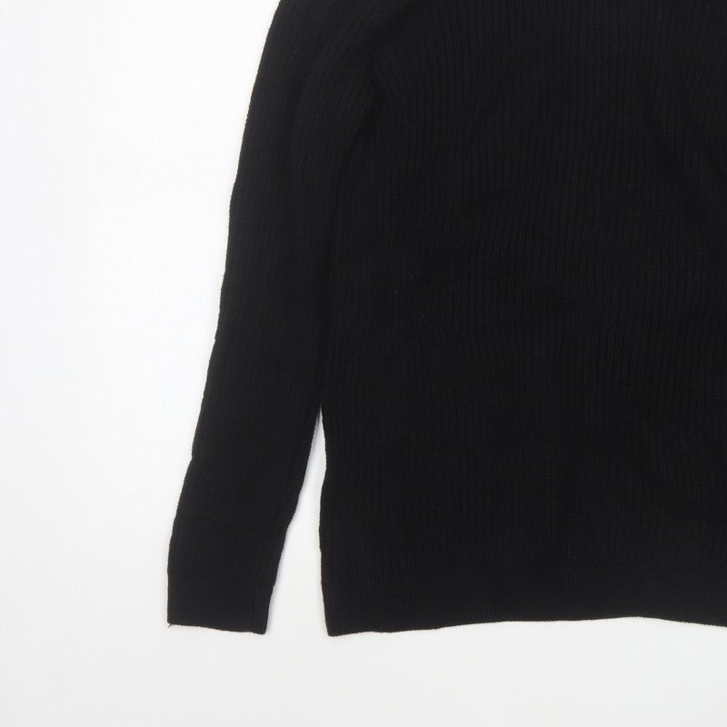 Topman Men's Black S Ribbed Crew Neck Cotton Pullover Jumper