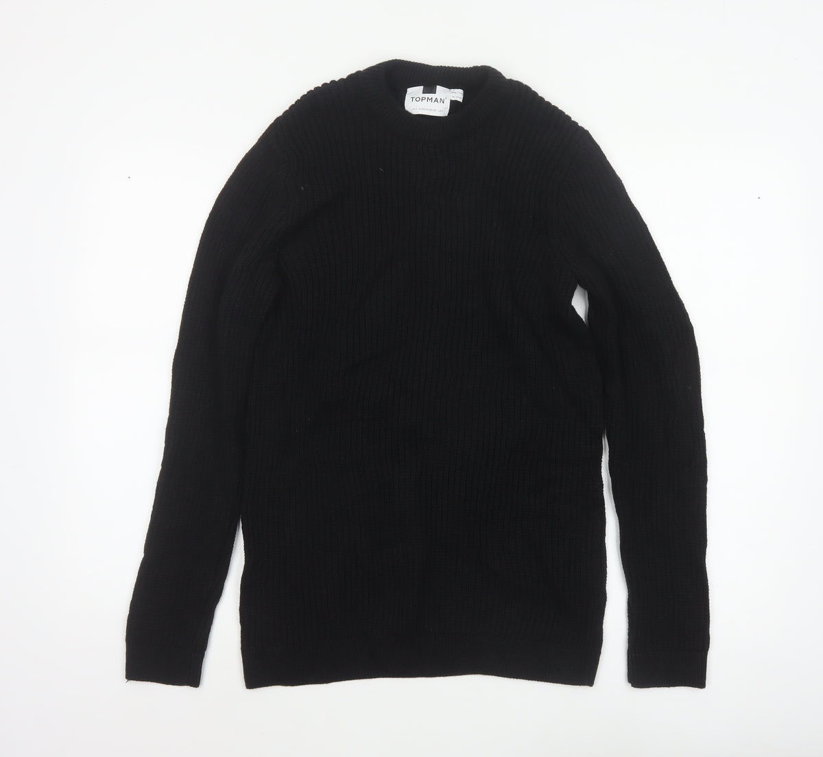 Topman Men's Black S Ribbed Crew Neck Cotton Pullover Jumper