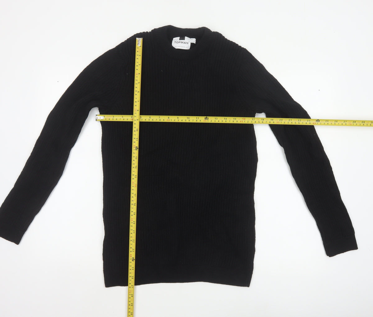 Topman Men's Black S Ribbed Crew Neck Cotton Pullover Jumper