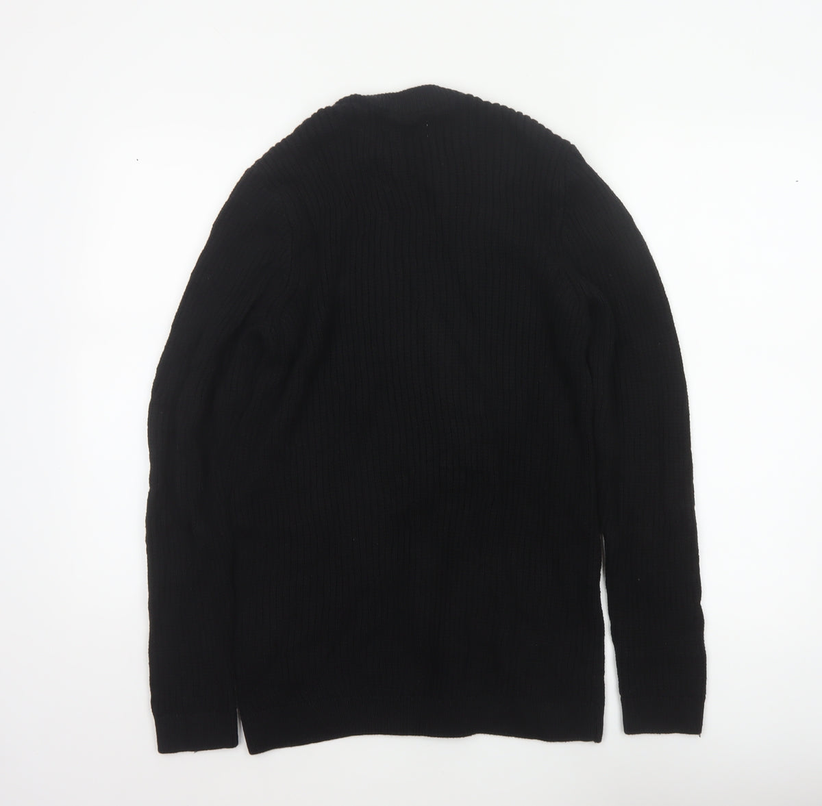 Topman Men's Black S Ribbed Crew Neck Cotton Pullover Jumper