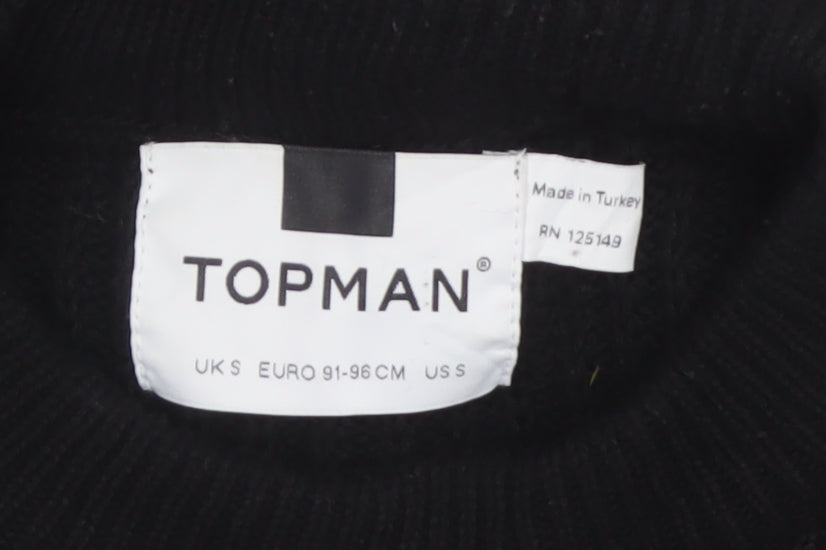 Topman Men's Black S Ribbed Crew Neck Cotton Pullover Jumper