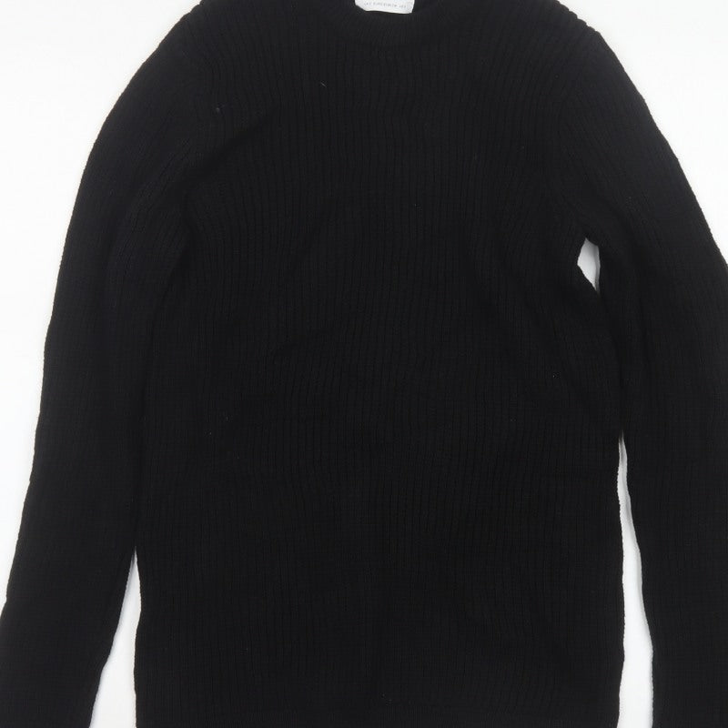 Topman Men's Black S Ribbed Crew Neck Cotton Pullover Jumper