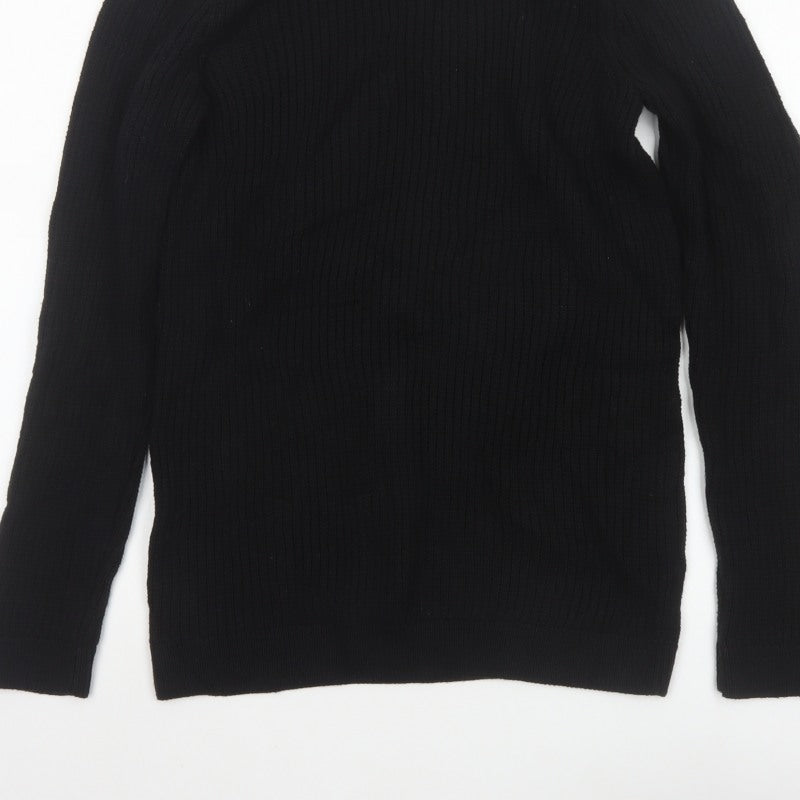 Topman Men's Black S Ribbed Crew Neck Cotton Pullover Jumper