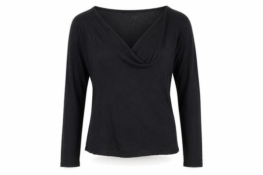 We The Free Women Black S Linen Cotton Wrap Blouse Long Sleeve