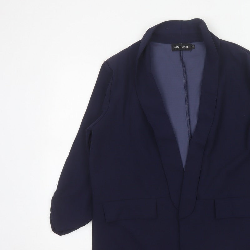 Mint Limit Women’s Blue L Long Stretch Open Front Blazer Jacket