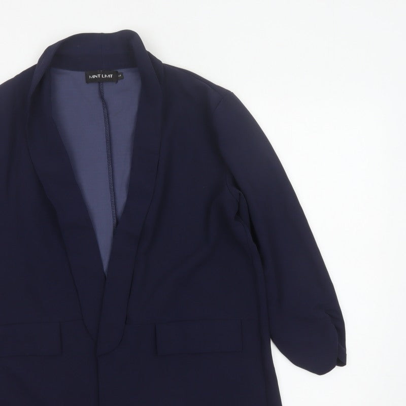 Mint Limit Women’s Blue L Long Stretch Open Front Blazer Jacket