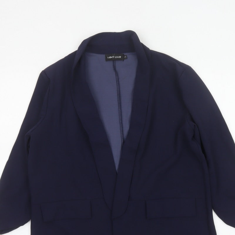 Mint Limit Women’s Blue L Long Stretch Open Front Blazer Jacket
