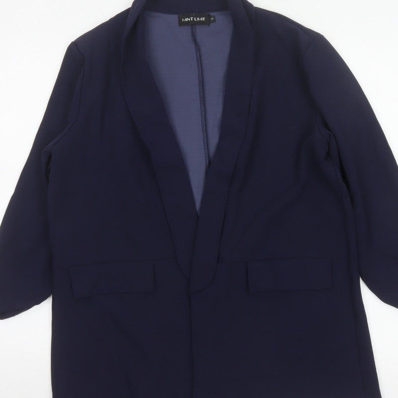 Mint Limit Women’s Blue L Long Stretch Open Front Blazer Jacket
