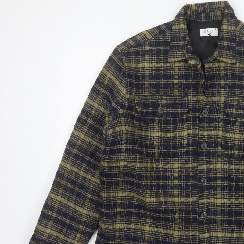 Easy Mens Green Check L Basic Jacket Buttoned Lined Overshirt