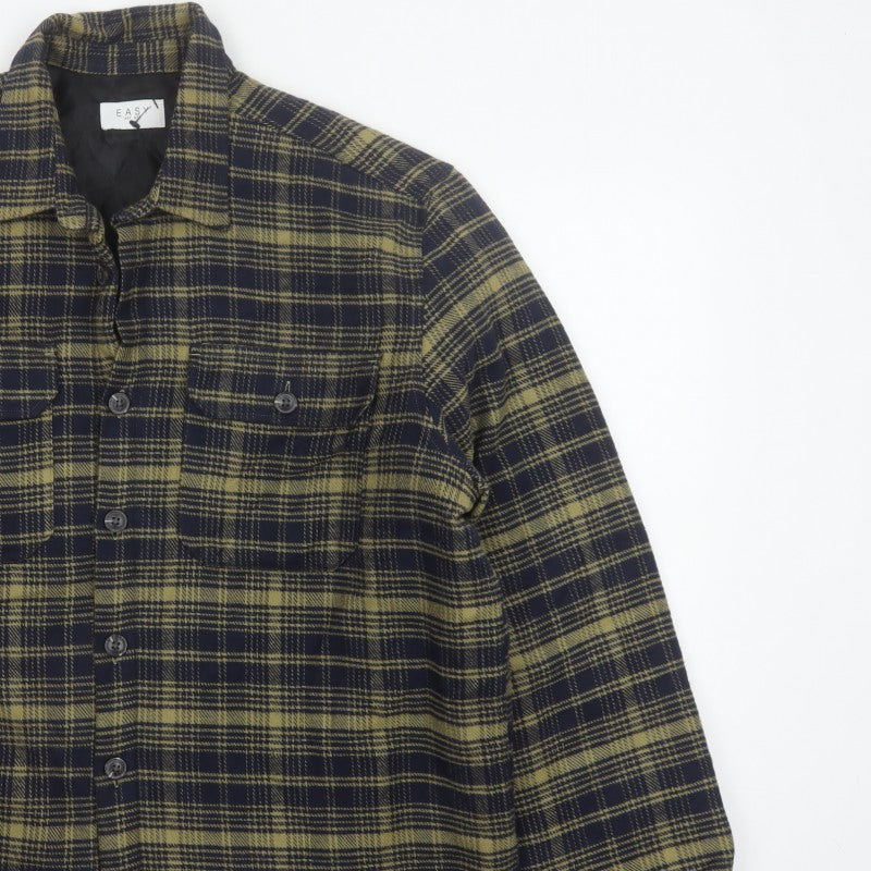 Easy Mens Green Check L Basic Jacket Buttoned Lined Overshirt
