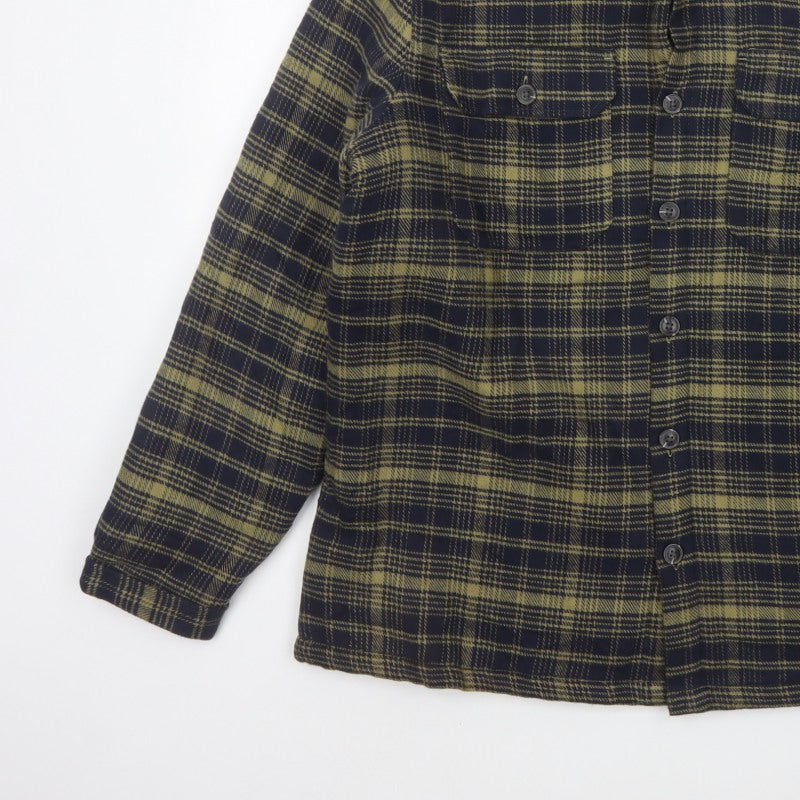 Easy Mens Green Check L Basic Jacket Buttoned Lined Overshirt