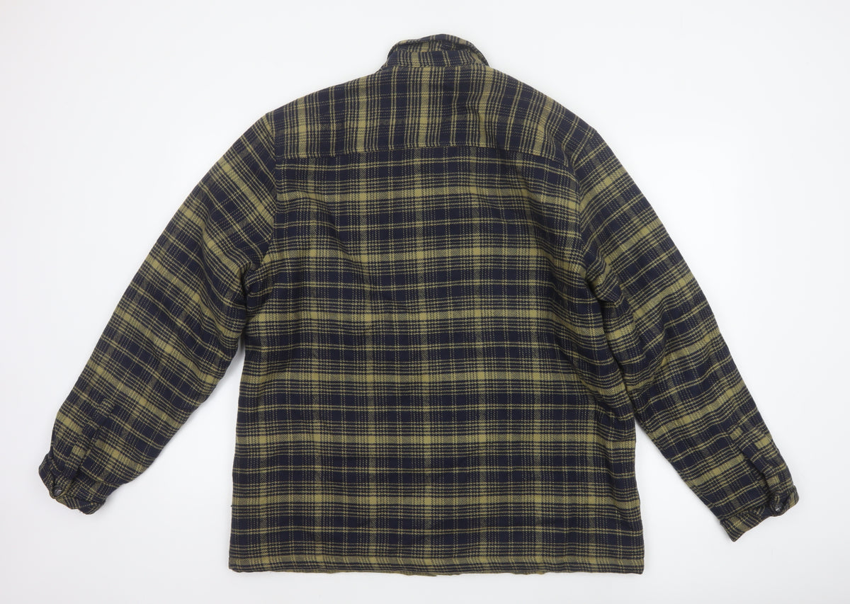 Easy Mens Green Check L Basic Jacket Buttoned Lined Overshirt