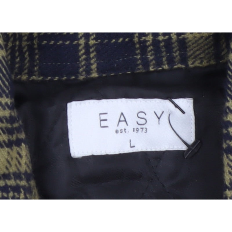 Easy Mens Green Check L Basic Jacket Buttoned Lined Overshirt