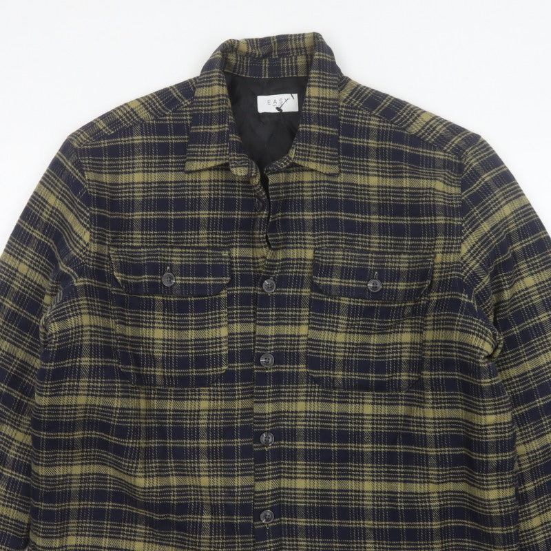 Easy Mens Green Check L Basic Jacket Buttoned Lined Overshirt