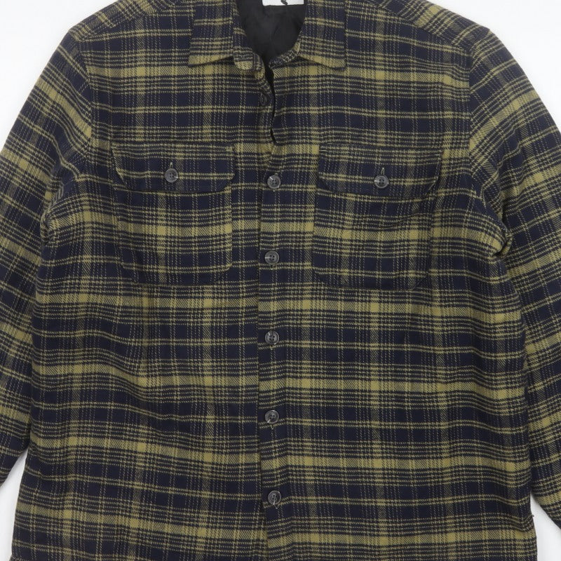 Easy Mens Green Check L Basic Jacket Buttoned Lined Overshirt