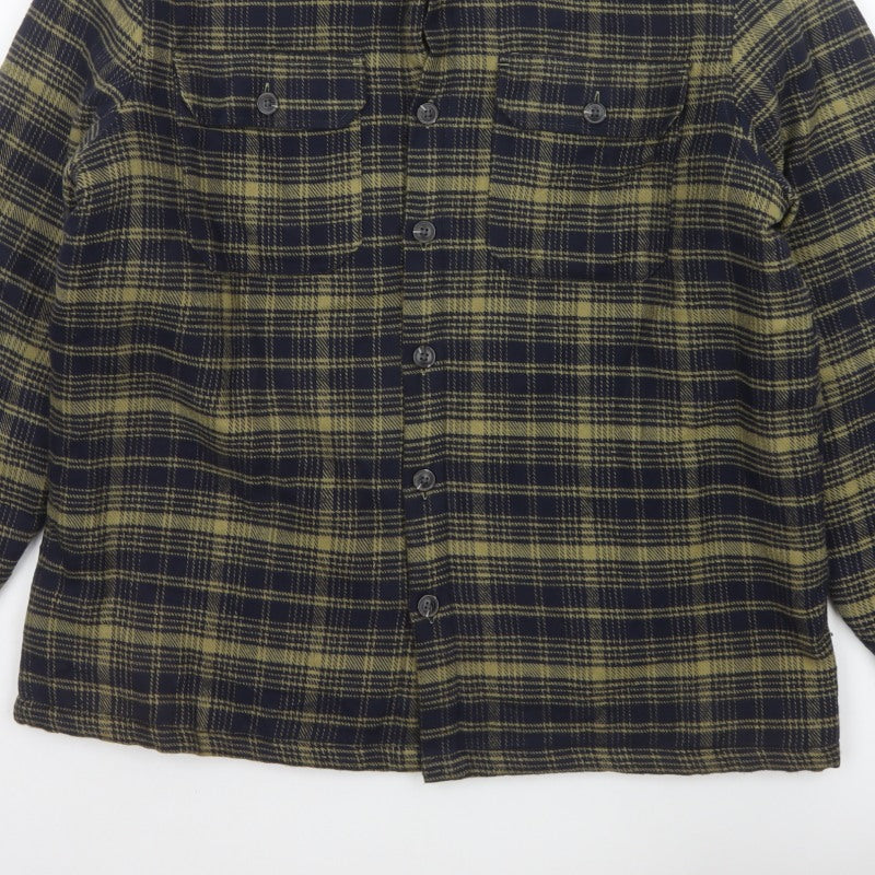 Easy Mens Green Check L Basic Jacket Buttoned Lined Overshirt
