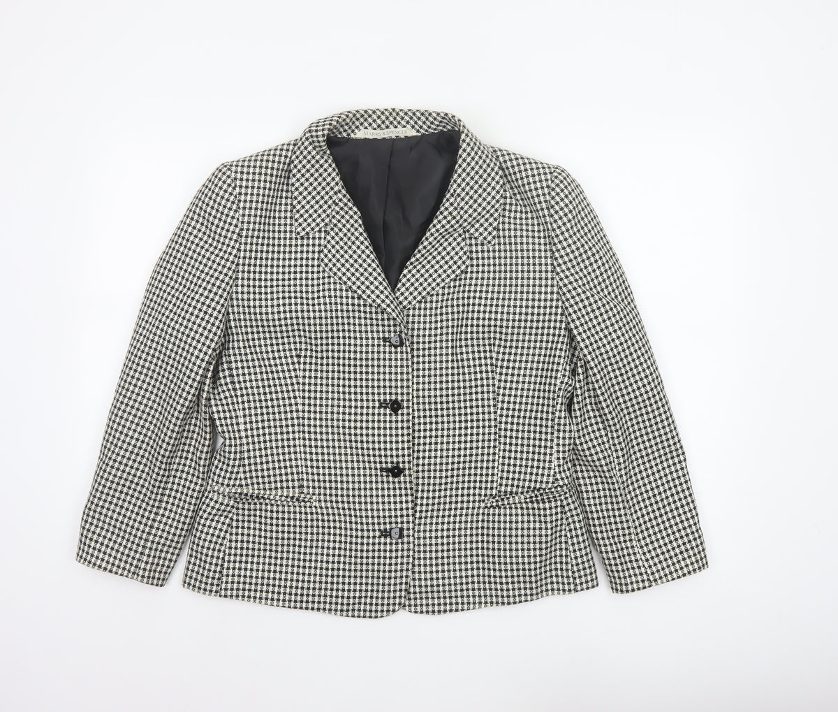 Marks and Spencer Women's Black UK 16 Houndstooth Suit Jacket Blazer