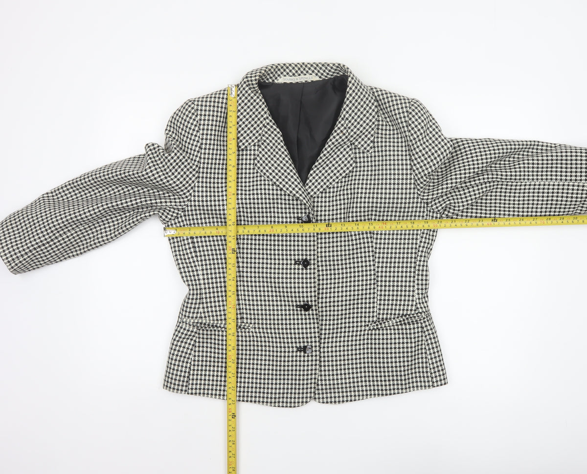 Marks and Spencer Women's Black UK 16 Houndstooth Suit Jacket Blazer