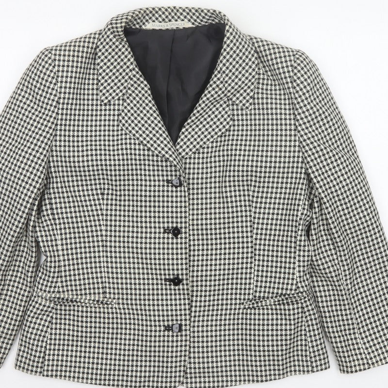 Marks and Spencer Women's Black UK 16 Houndstooth Suit Jacket Blazer