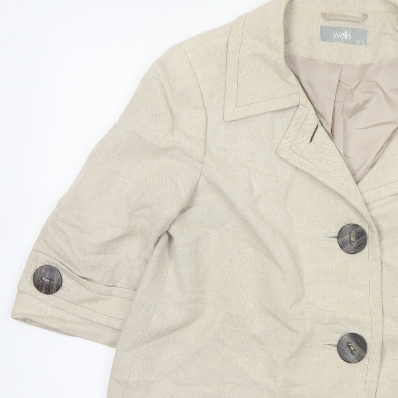 Wallis Women Beige Linen Blend UK 14 Single Breasted Blazer Jacket