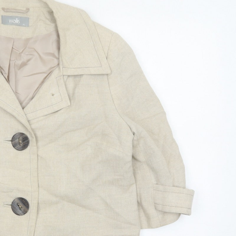 Wallis Women Beige Linen Blend UK 14 Single Breasted Blazer Jacket