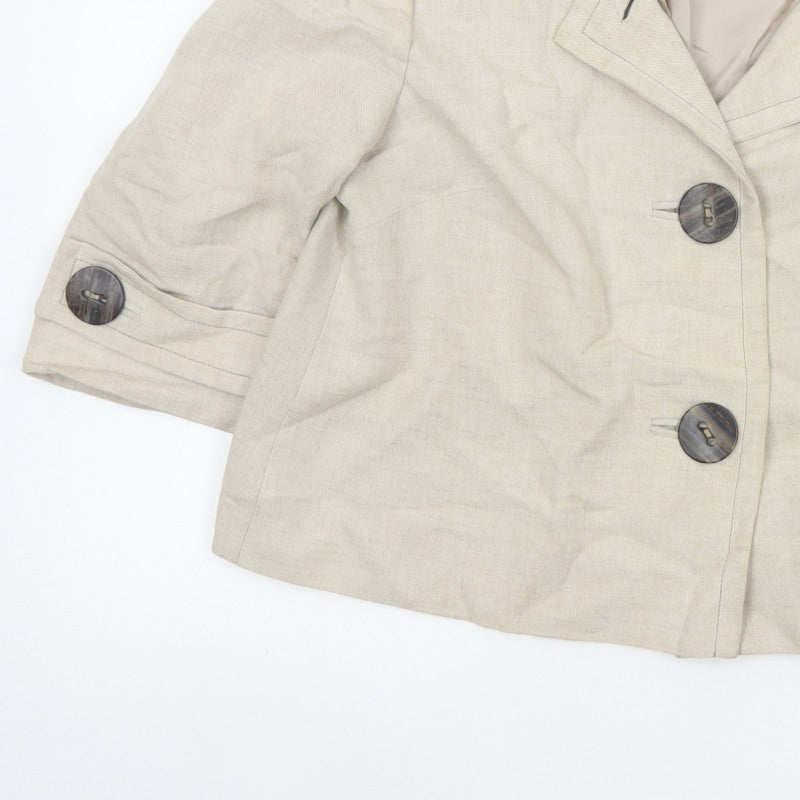 Wallis Women Beige Linen Blend UK 14 Single Breasted Blazer Jacket