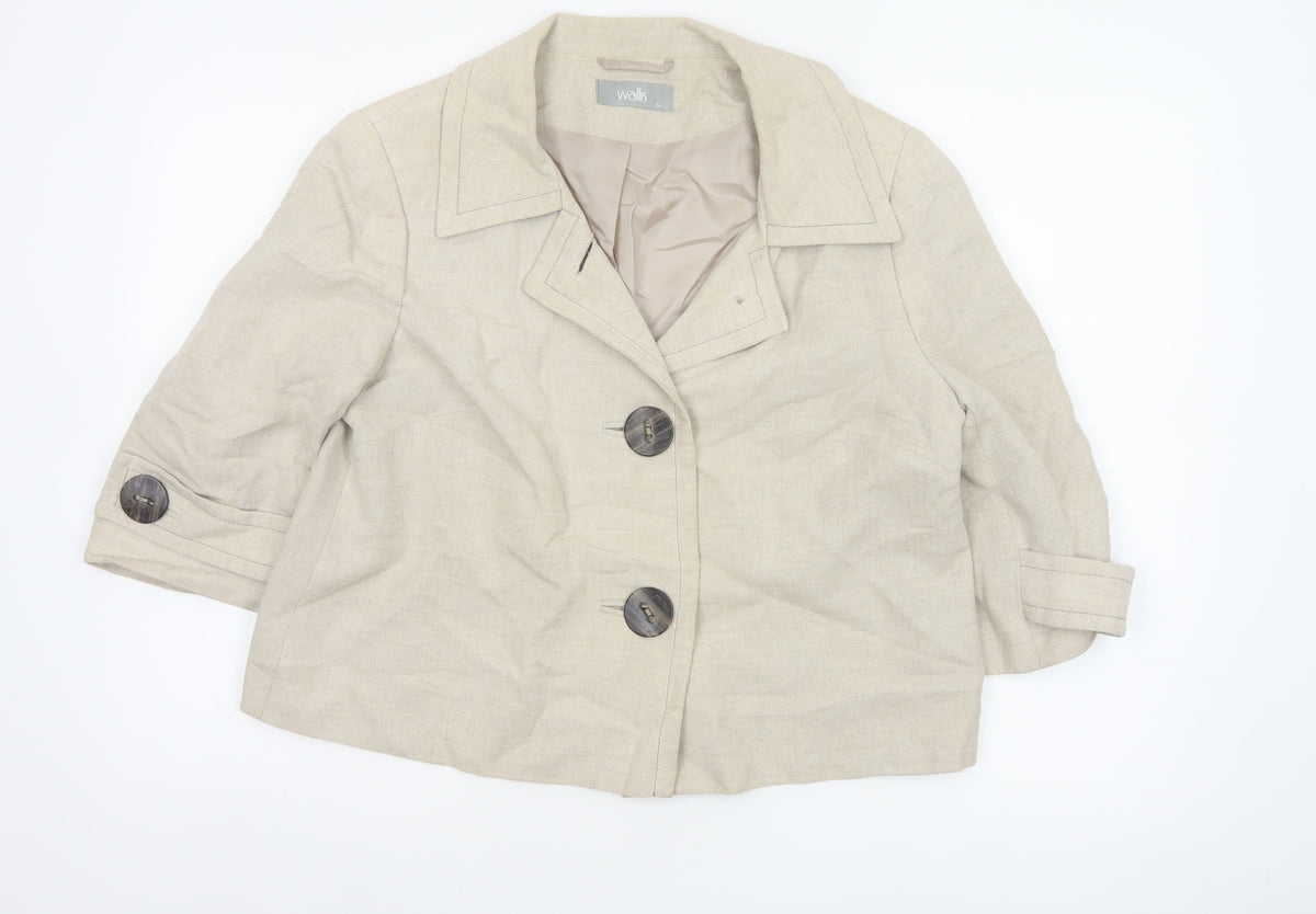 Wallis Women Beige Linen Blend UK 14 Single Breasted Blazer Jacket