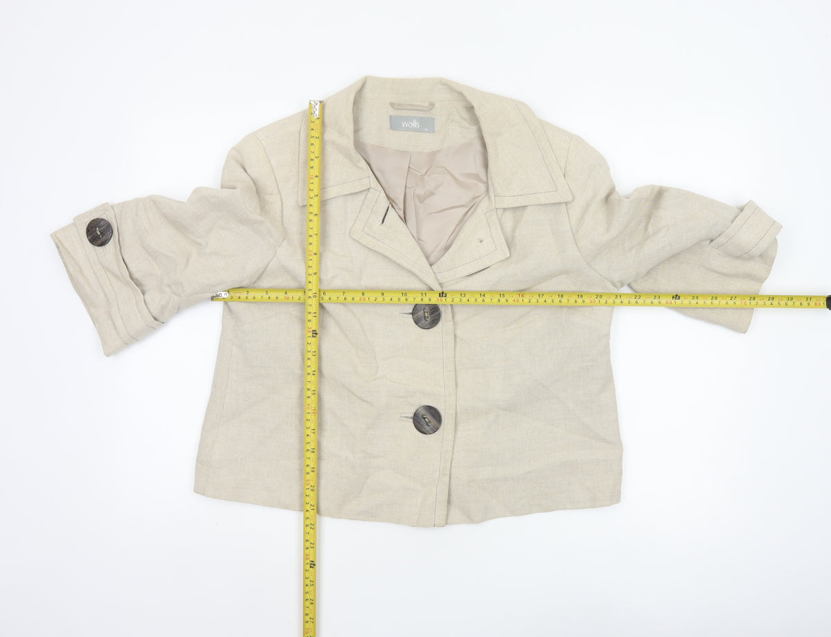 Wallis Women Beige Linen Blend UK 14 Single Breasted Blazer Jacket