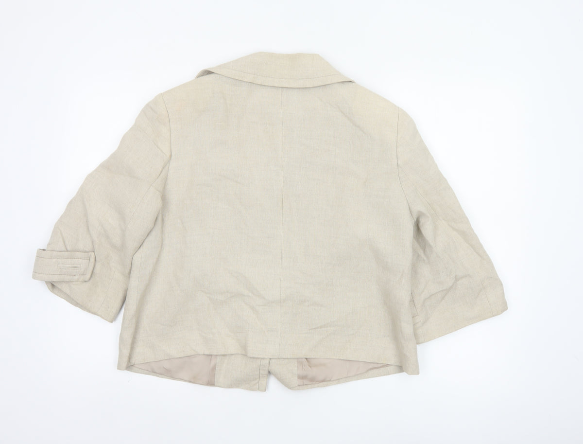 Wallis Women Beige Linen Blend UK 14 Single Breasted Blazer Jacket