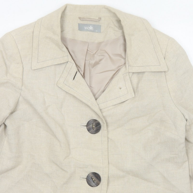 Wallis Women Beige Linen Blend UK 14 Single Breasted Blazer Jacket