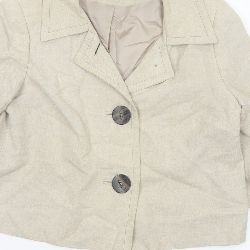 Wallis Women Beige Linen Blend UK 14 Single Breasted Blazer Jacket
