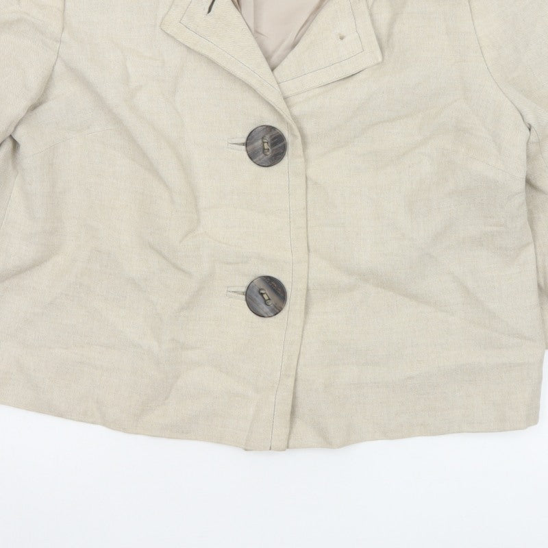 Wallis Women Beige Linen Blend UK 14 Single Breasted Blazer Jacket