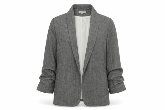 Mango Women Grey Herringbone Blazer UK 10 Single-Breasted Lined