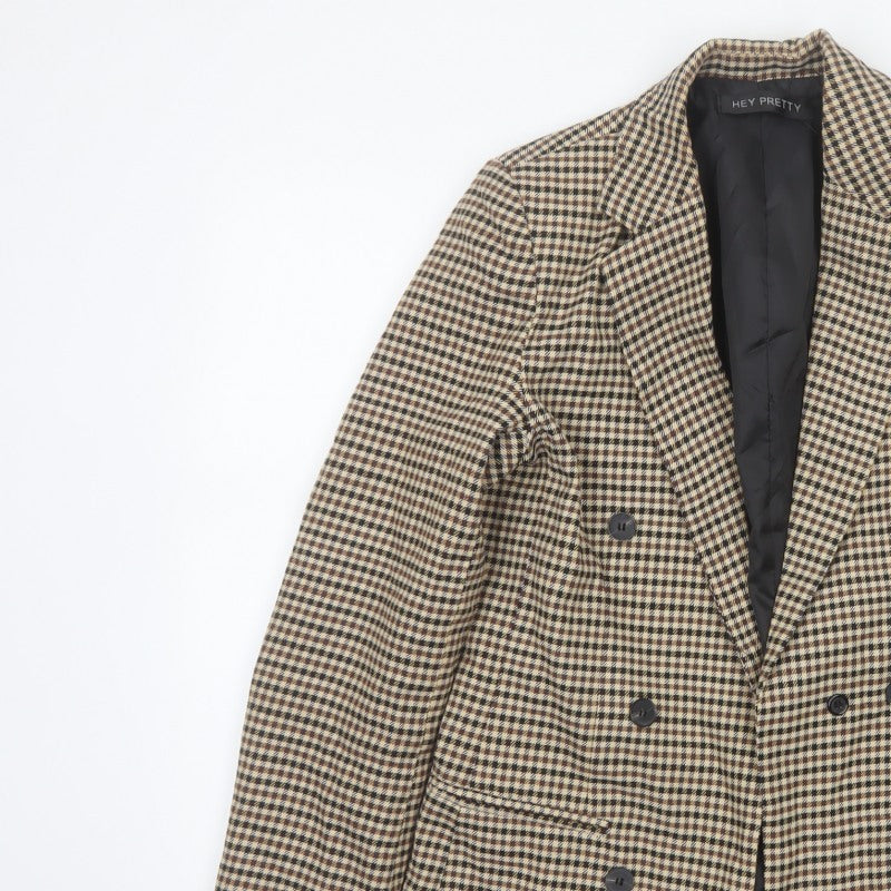 Hey Pretty Women’s Brown Houndstooth Double-Breasted Blazer Size S