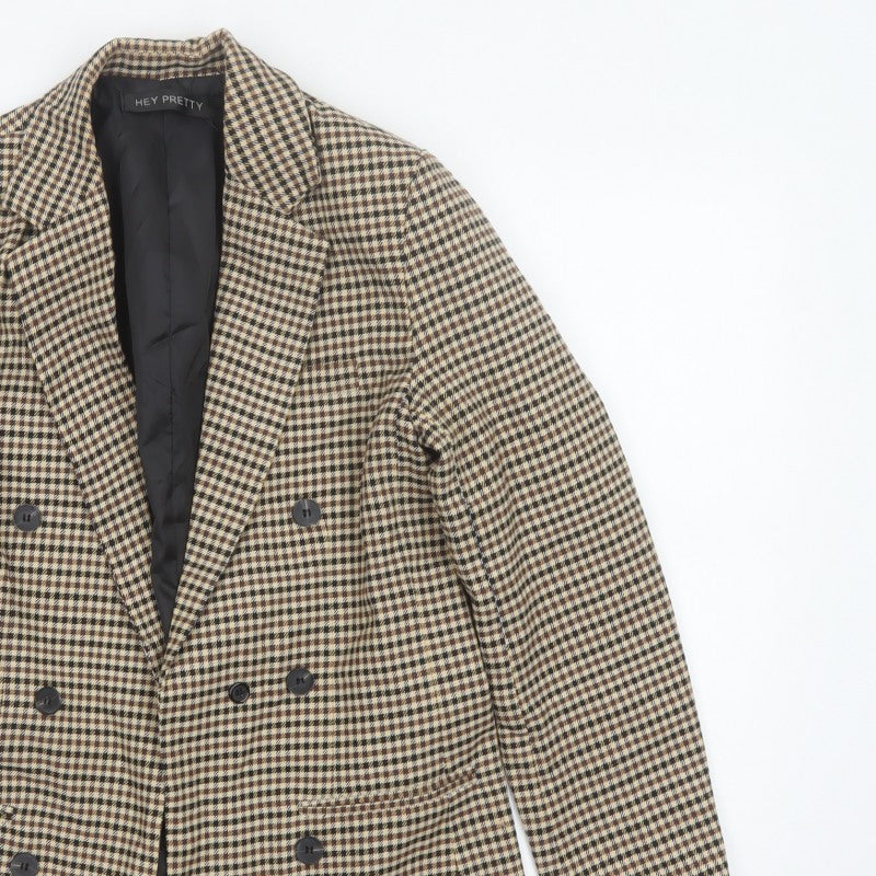 Hey Pretty Women’s Brown Houndstooth Double-Breasted Blazer Size S
