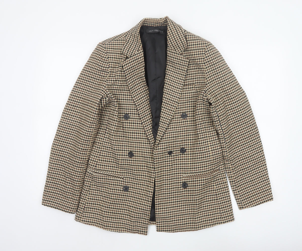 Hey Pretty Women’s Brown Houndstooth Double-Breasted Blazer Size S
