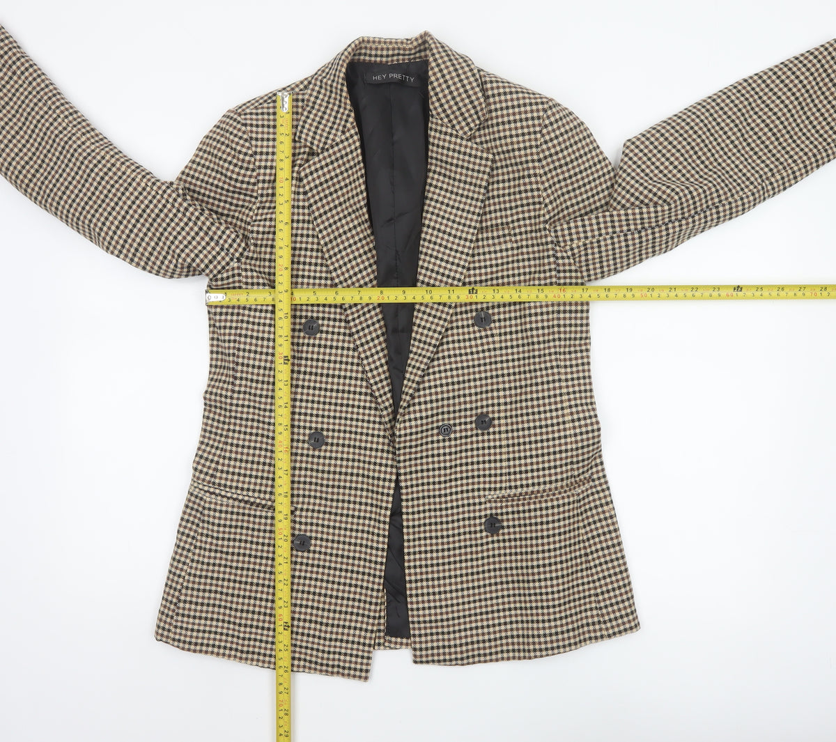 Hey Pretty Women’s Brown Houndstooth Double-Breasted Blazer Size S