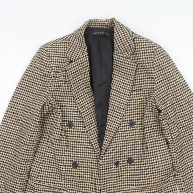 Hey Pretty Women’s Brown Houndstooth Double-Breasted Blazer Size S