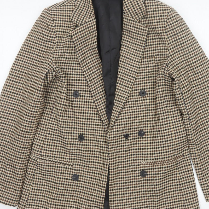 Hey Pretty Women’s Brown Houndstooth Double-Breasted Blazer Size S