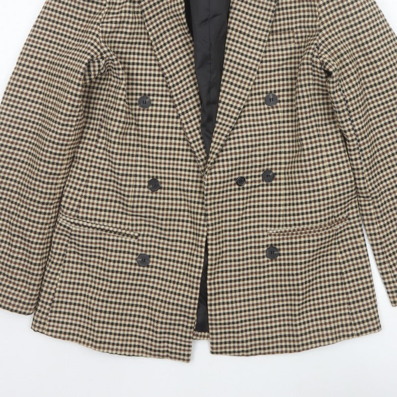 Hey Pretty Women’s Brown Houndstooth Double-Breasted Blazer Size S