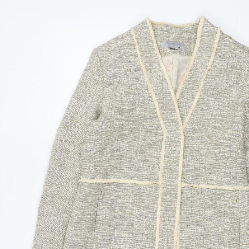 H&M Women’s Grey UK 8 Open Front Tweed Cotton Blend Coat