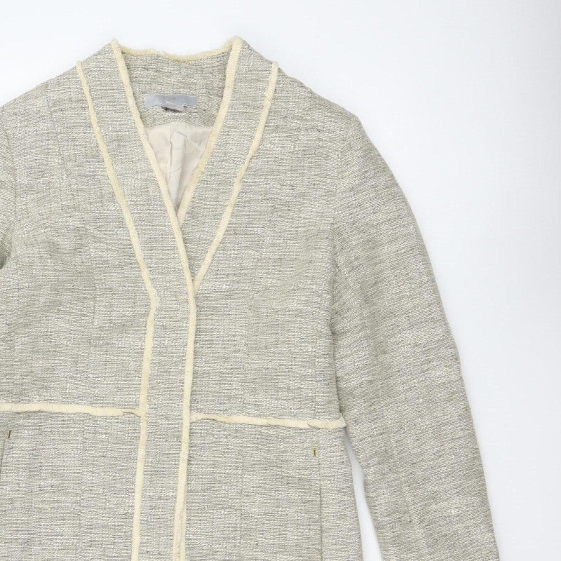 H&M Women’s Grey UK 8 Open Front Tweed Cotton Blend Coat