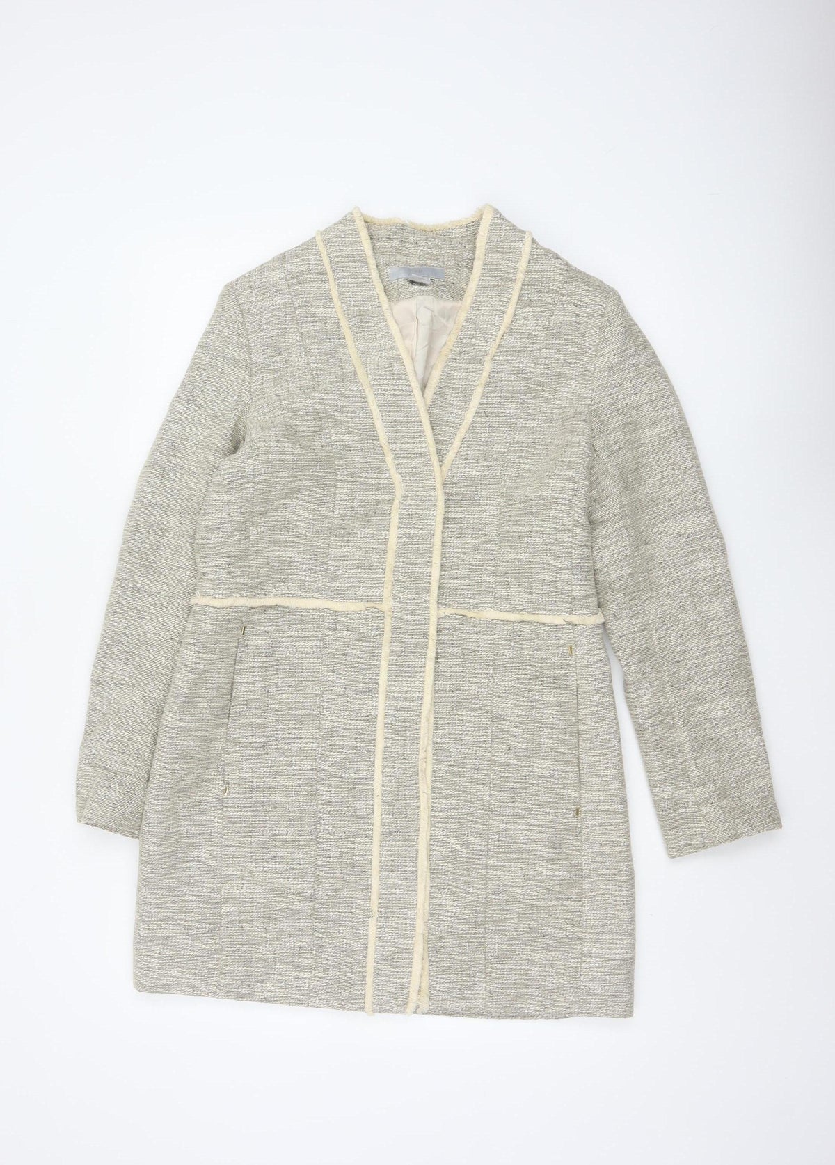 H&M Women’s Grey UK 8 Open Front Tweed Cotton Blend Coat