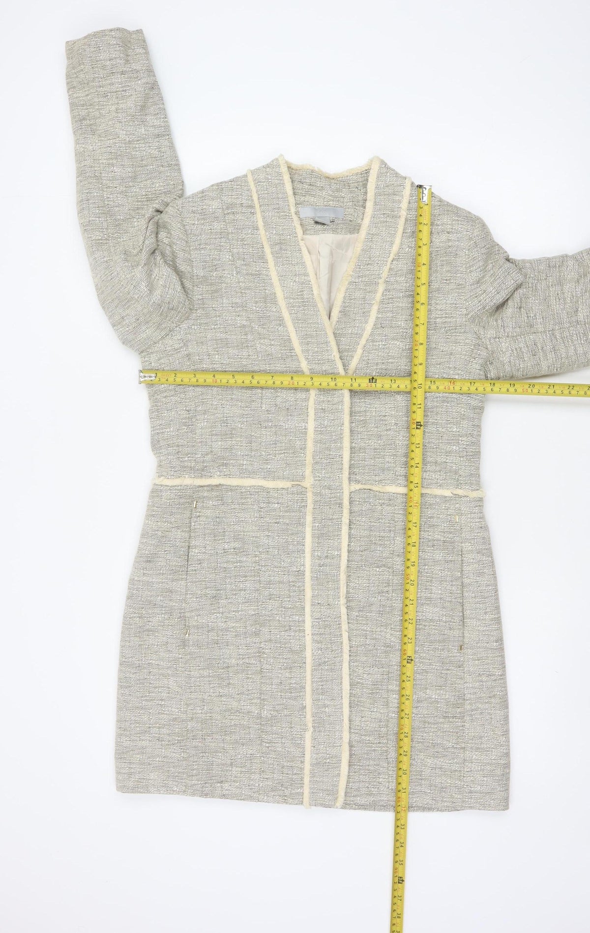 H&M Women’s Grey UK 8 Open Front Tweed Cotton Blend Coat