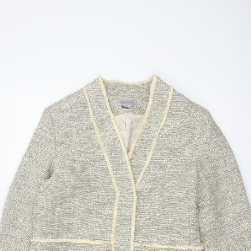 H&M Women’s Grey UK 8 Open Front Tweed Cotton Blend Coat